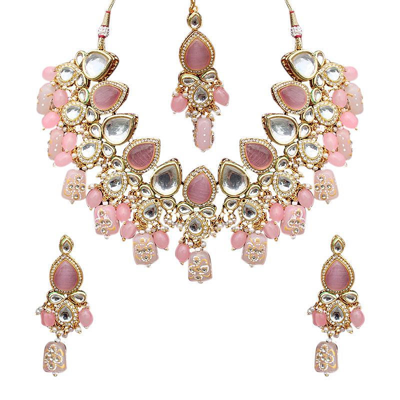 PINK AAHANA KUNDAN JEWELLERY SET