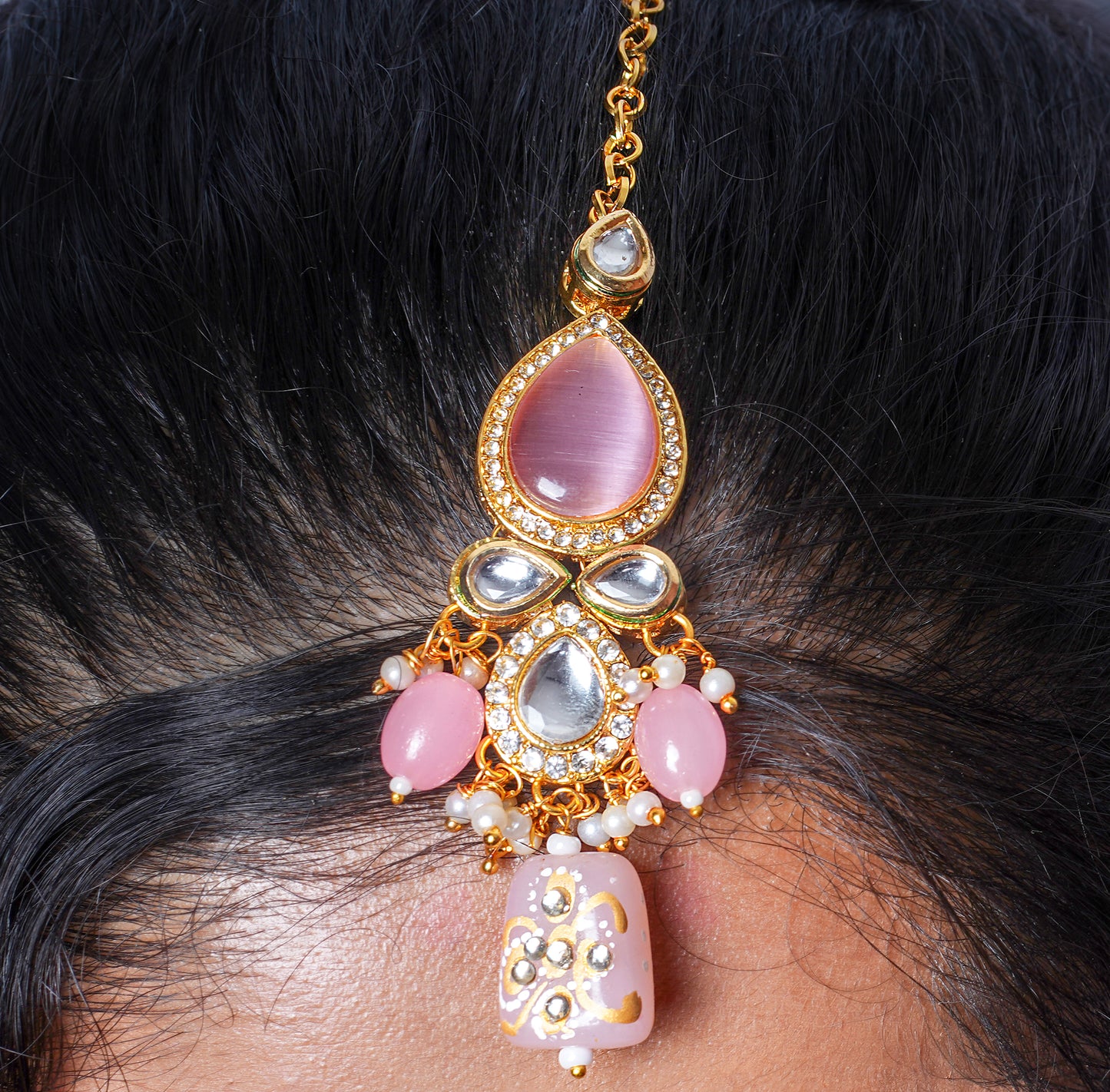 PINK AAHANA KUNDAN JEWELLERY SET