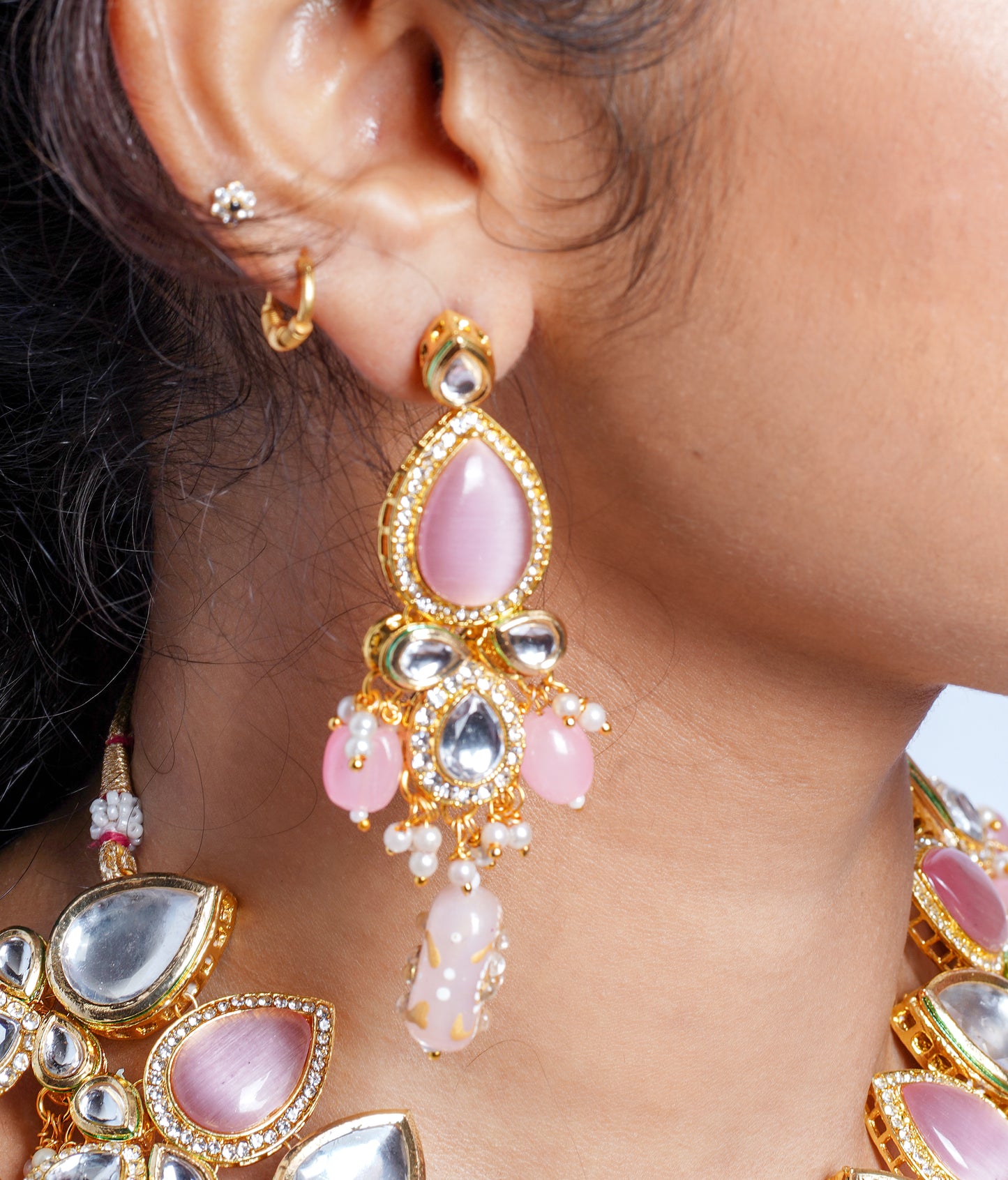 PINK AAHANA KUNDAN JEWELLERY SET