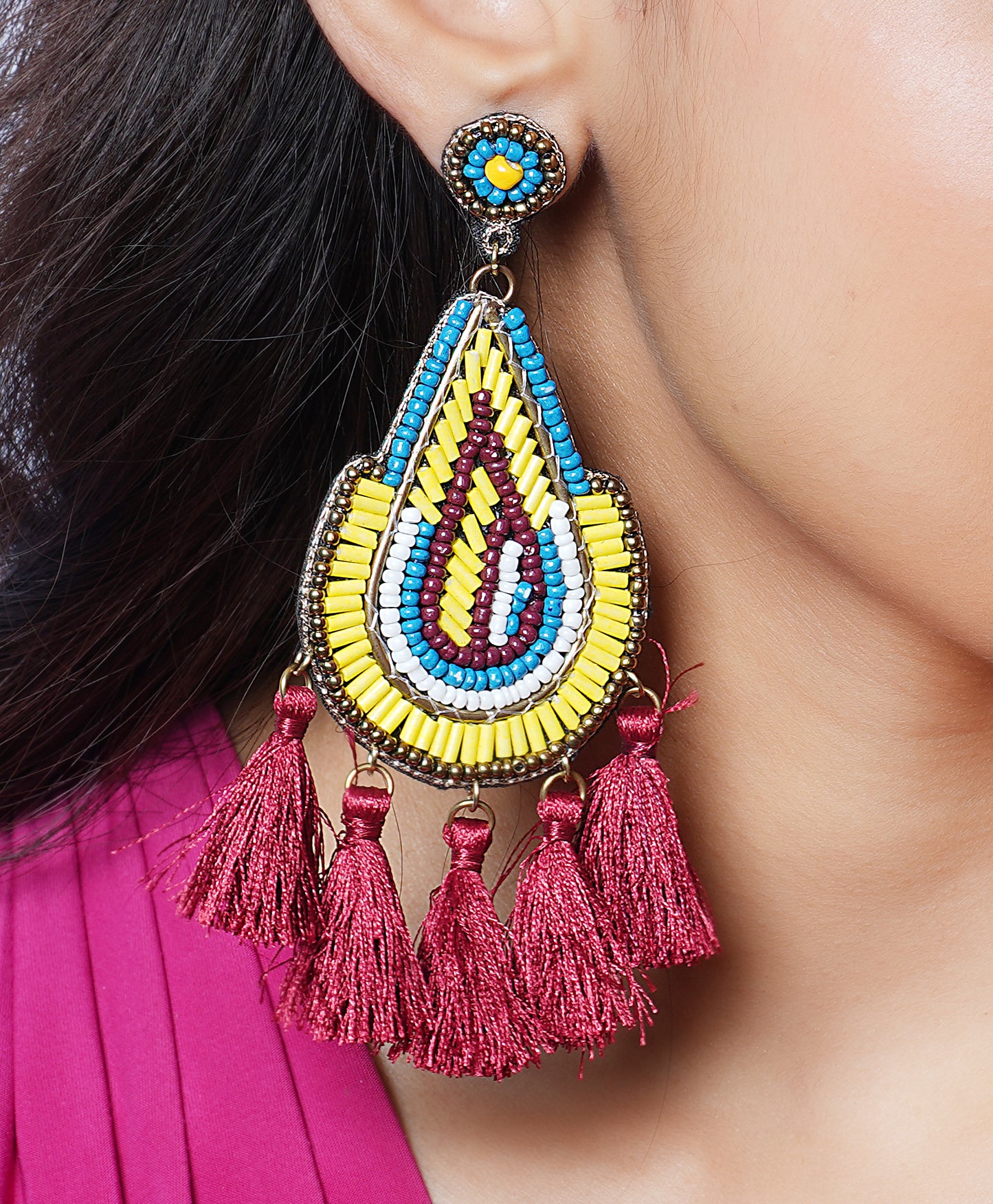 MAROON FREYA ARTISAN CRAFTED EARING