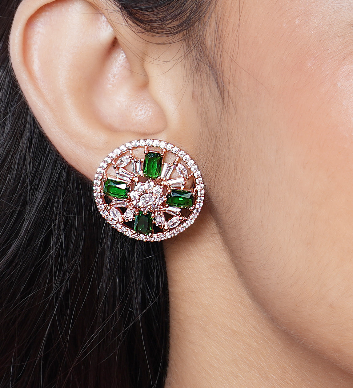 ROSE GOLD GREEN RAEGAAN ZIRCONIA STUDS