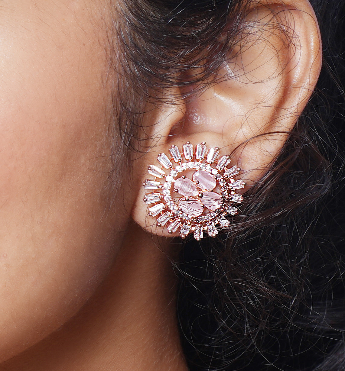 PINK FERN ZIRCONIA STUDS